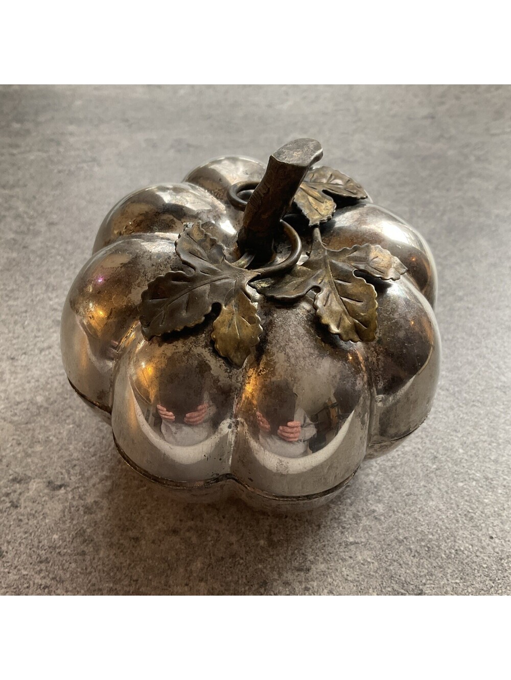 Vintage Mid-Century Silver Plated Pumpkin Fall Autumn Decor Canister Trinket Box